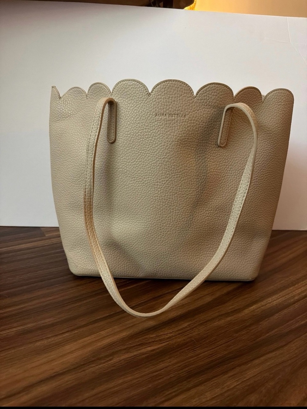 Aura Estelle Scalloped Tote Bag in Beige